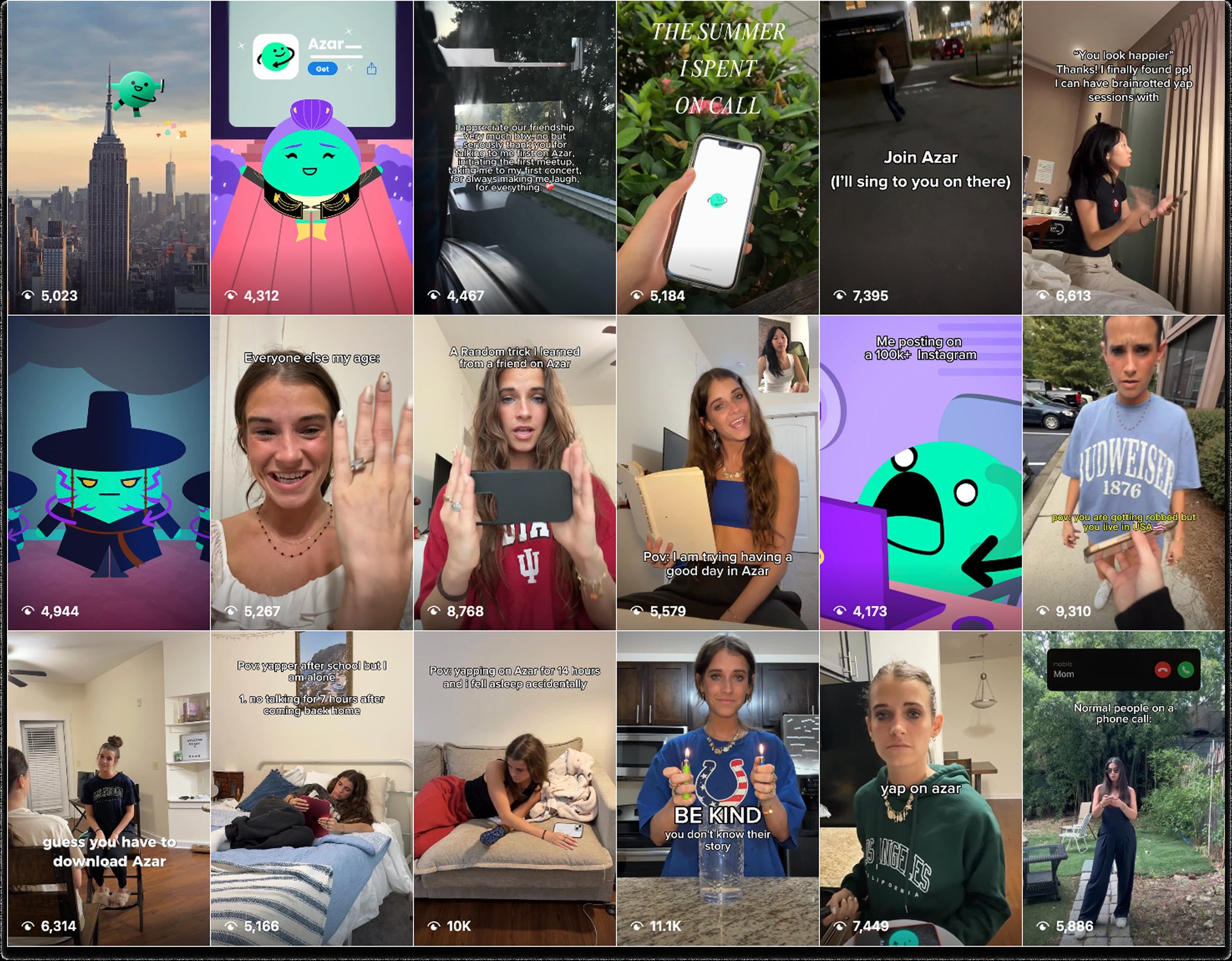 Grid of Azar social media content