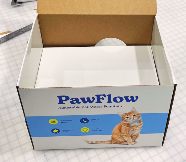 Finished PawFlow retail box with branding