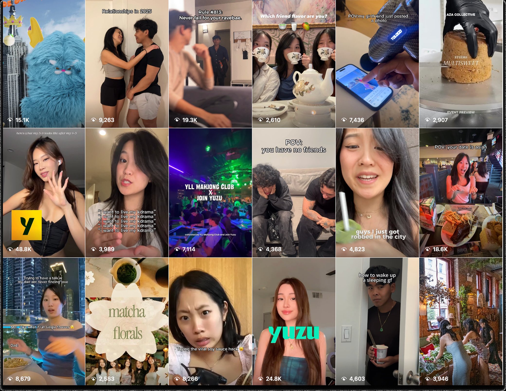 Grid of YUZU social media content